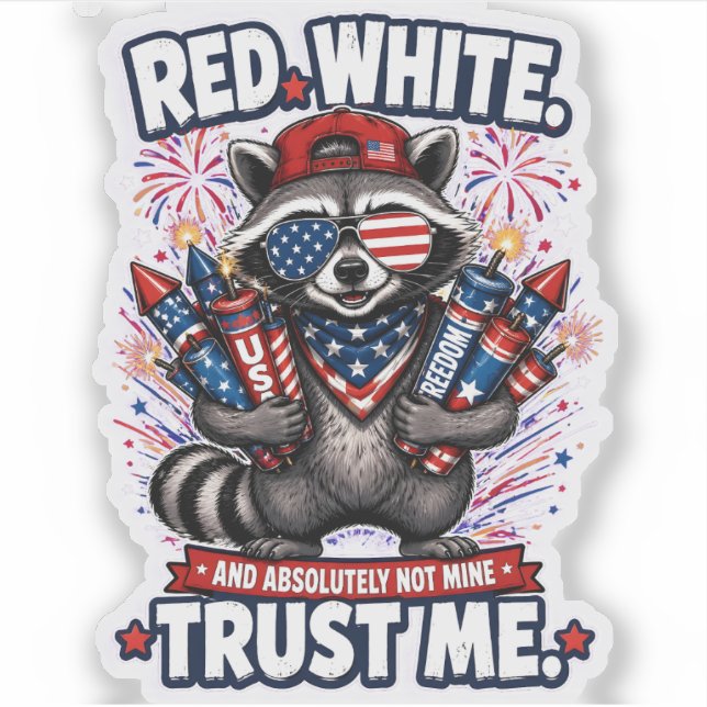 Fireworks Raccoon 4th of July Sticker (Front)