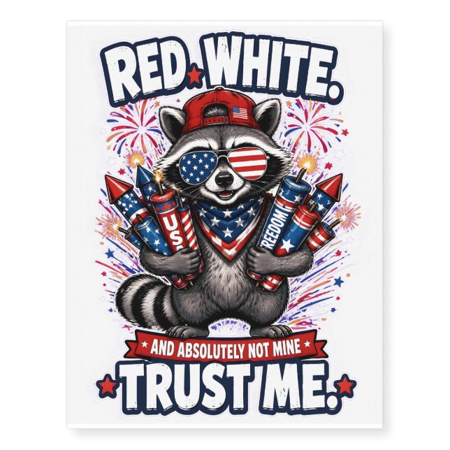 Fireworks Raccoon 4th of July Temporary Tattoos (Front)