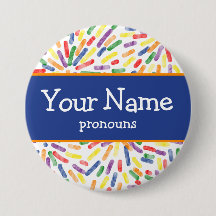 Fireworks Rainbow Pride Flag Pronouns Nametag