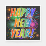 [ Thumbnail: Fireworks + Rainbow Spectrum "Happy New Year!" Napkins ]