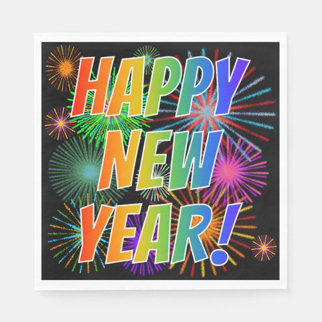 Fireworks + Rainbow Spectrum "HAPPY NEW YEAR!" Napkins (Front)