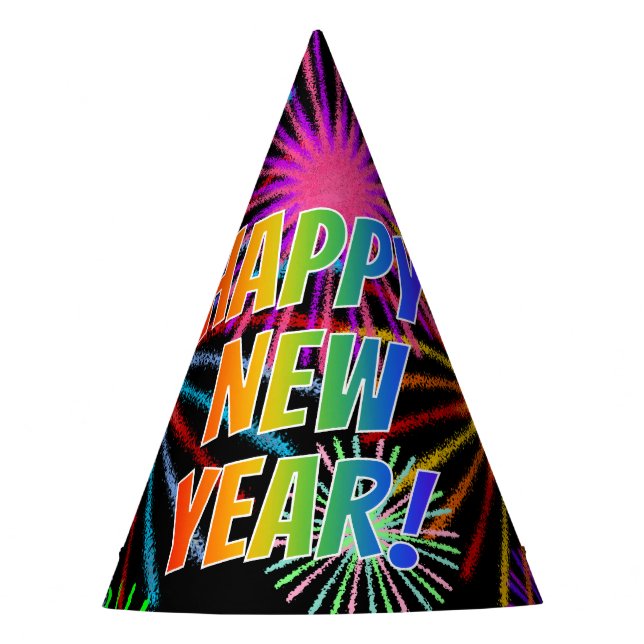 Fireworks + Rainbow Spectrum "HAPPY NEW YEAR!" Party Hat (Front)