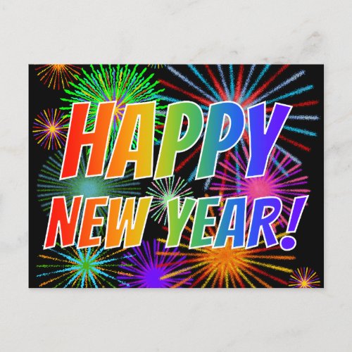 Fireworks  Rainbow Spectrum HAPPY NEW YEAR Postcard