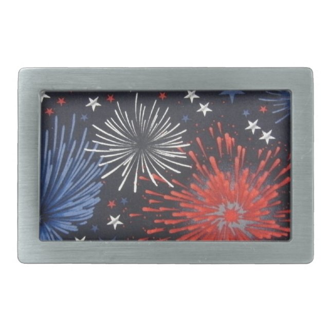 Fireworks Rectangular Belt Buckle (Front)