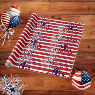Fireworks Red Stripes 4th Of July Independence Day Wrapping Paper