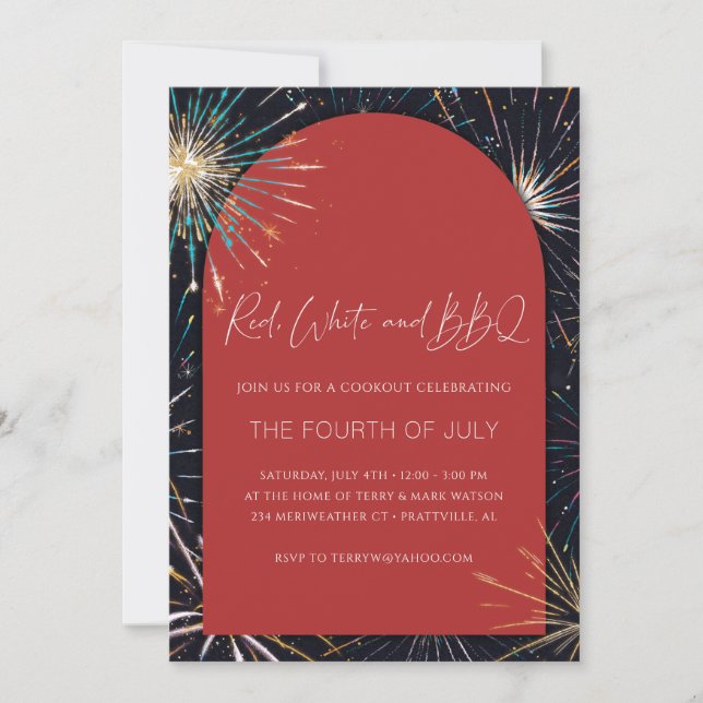 Fireworks Red, White and BBQ Invitation (Front)