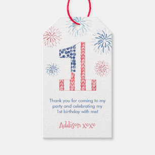 Fireworks Red White Blue 1st Birthday Party Gift Tags
