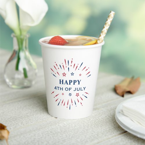 Fireworks Red White Blue Happy 4th Of July Party Paper Cups