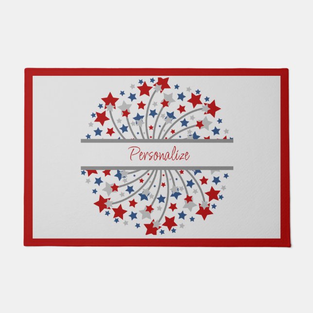 Fireworks Red White Blue Stars Independence Day Doormat (Front)