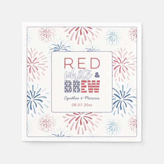 Fireworks Red White Brew Couples Wedding Shower Napkins (Front)