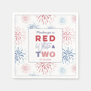 Fireworks Red White Two 2nd Birthday Party Napkins