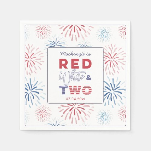 Fireworks Red White Two 2nd Birthday Party Napkins