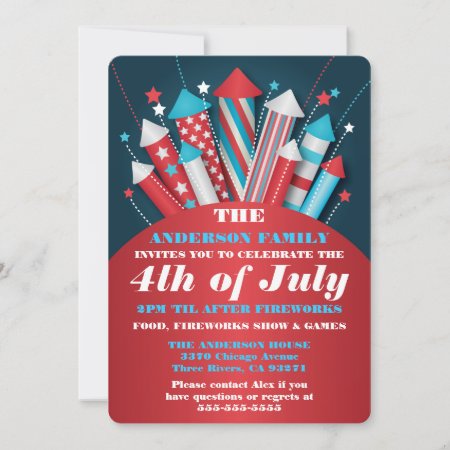 Fireworks Rockets 4th Of July Party Invitations