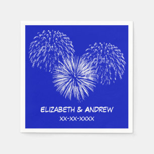 Fireworks, Royal Blue Background, Name Monogram Napkins