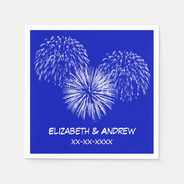 Fireworks, Royal Blue Background, Name Monogram Napkins (Front)