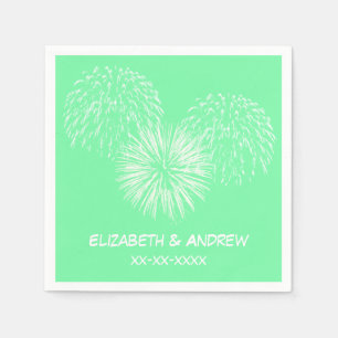 Fireworks, Seafoam Green Background, Name Monogram Napkins