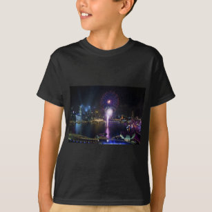 Fireworks Show in Boat Quay Singapore City Skyline T-Shirt
