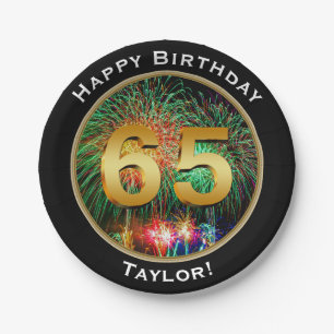 Fireworks Sixty-Fifth 65th Birthday with Name Paper Plates