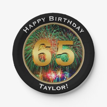 Fireworks Sixty-fifth 65th Birthday With Name Paper Plates by RewStudio at Zazzle
