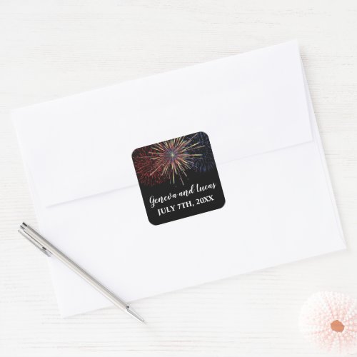 Fireworks Sky Fourth of July Colorful Wedding Square Sticker