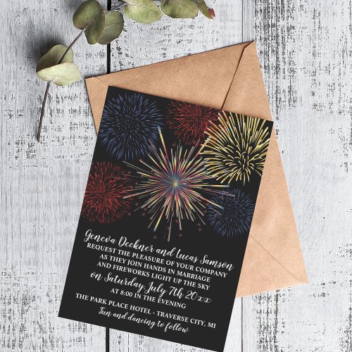 Fireworks Sky Fourth of July Wedding Invitation