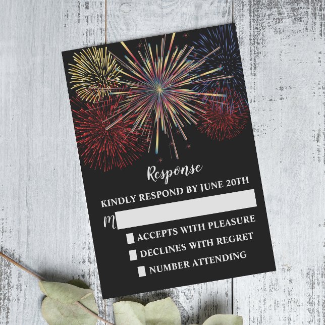 Fireworks Sky Fourth of July Wedding Response/RSVP RSVP Card (Creator Uploaded)