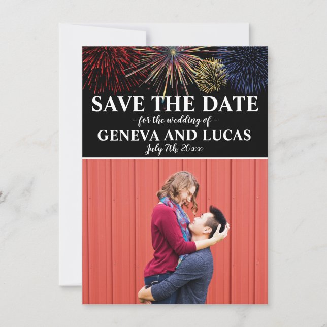 Fireworks Sky Fourth of July Wedding Save The Date (Front)