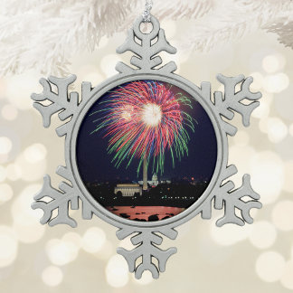 Fireworks Snowflake Pewter Christmas Ornament