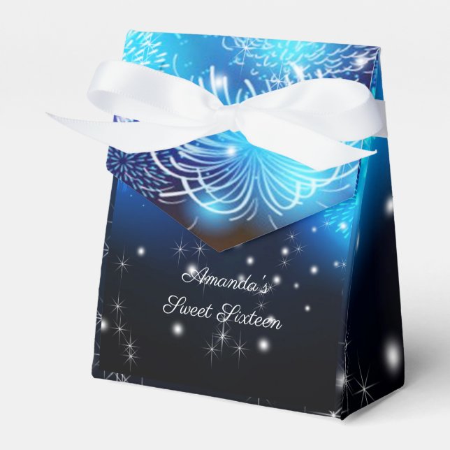 Fireworks, Sparkle, Blue, Sweet Sixteen, Favor Boxes (Front Side)