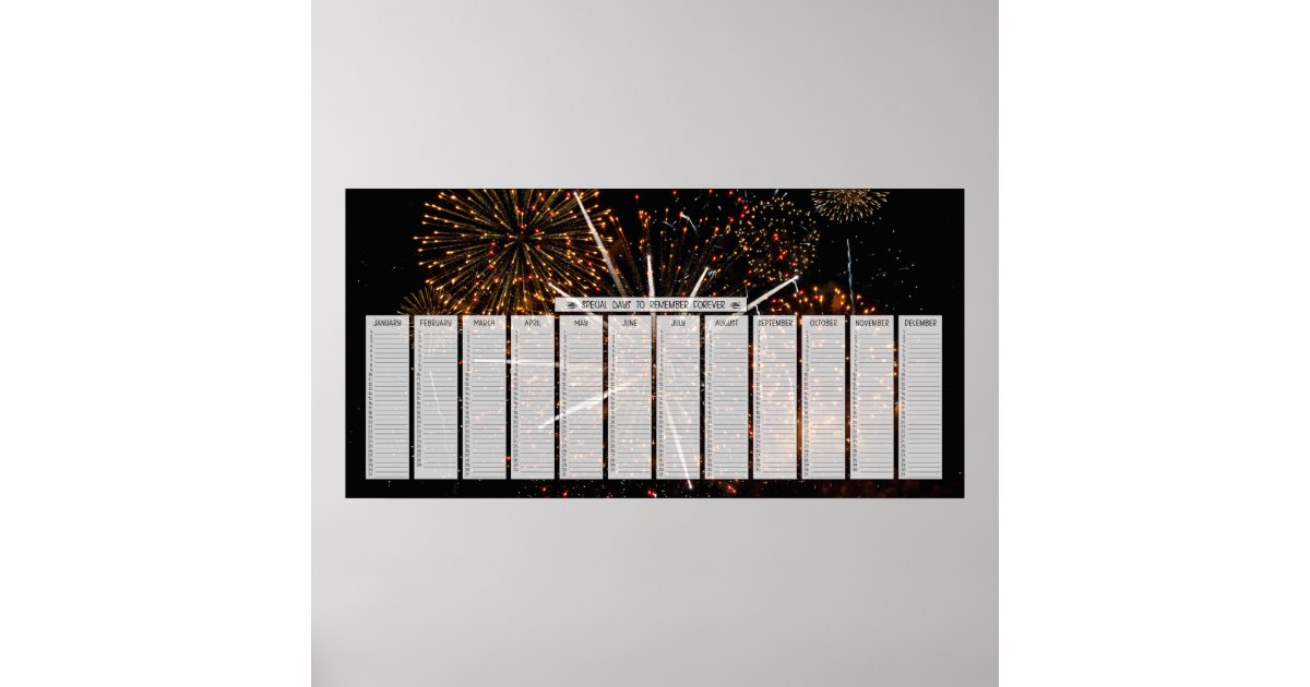 Fireworks Special Days to Remember Calendar Poster Zazzle