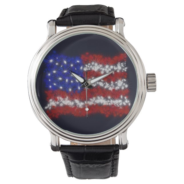 Fireworks Stars and Stripes American Flag Watch (Front)