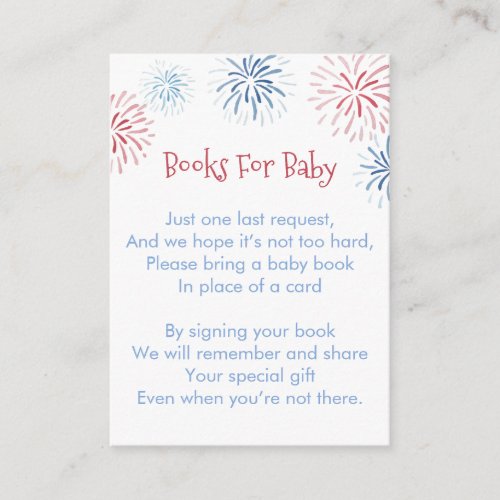 Fireworks Stars and Stripes Books For Baby Shower  Enclosure Card