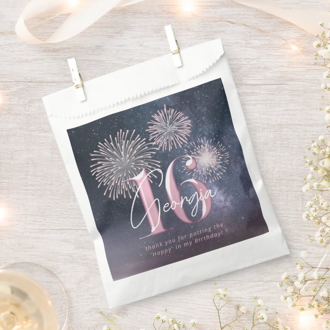 Fireworks Sweet 16 Midnight Blush ID984 Favor Bag (Clipped)