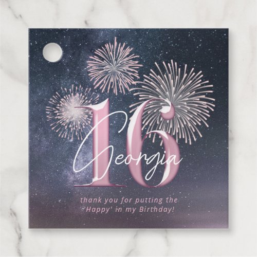 Fireworks Sweet 16 Midnight Blush ID984 Favor Tags