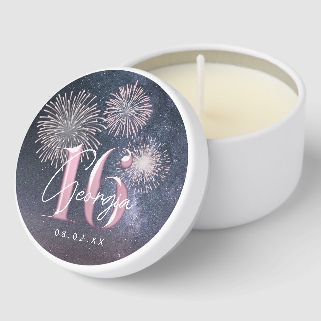 Fireworks Sweet 16 Midnight Blush ID984 Mini Candle Favors (Corner)