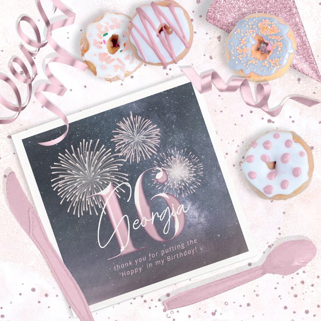 Fireworks Sweet 16 Midnight Blush ID984 Paper Dinner Napkins (Creator Uploaded)