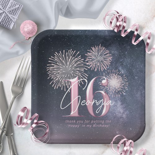 Fireworks Sweet 16 Midnight Blush ID984 Paper Plates