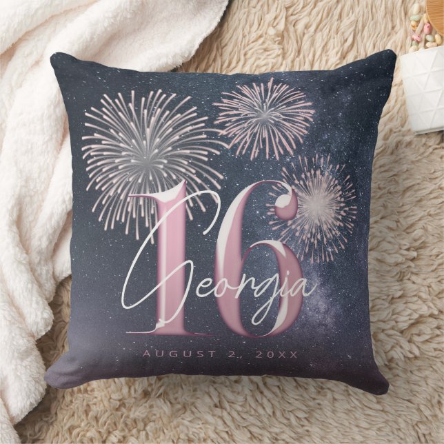 Fireworks Sweet 16 Midnight Blush ID984 Throw Pillow (Blanket)