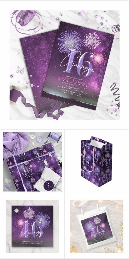 Fireworks Sweet 16 Party Supplies Purple
