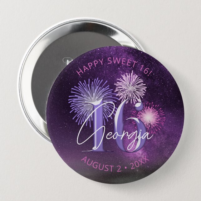 Fireworks Sweet 16 Purple ID984 Button (Front & Back)
