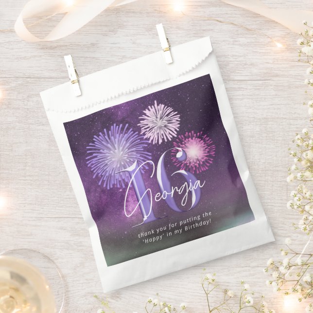 Fireworks Sweet 16 Purple ID984 Favor Bag (Clipped)
