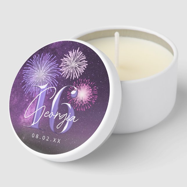 Fireworks Sweet 16 Purple ID984 Mini Candle Favors (Corner)