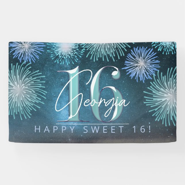 Fireworks Sweet 16 Teal ID984 Banner (Horizontal)