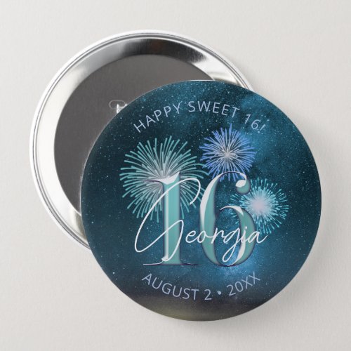 Fireworks Sweet 16 Teal ID984 Button