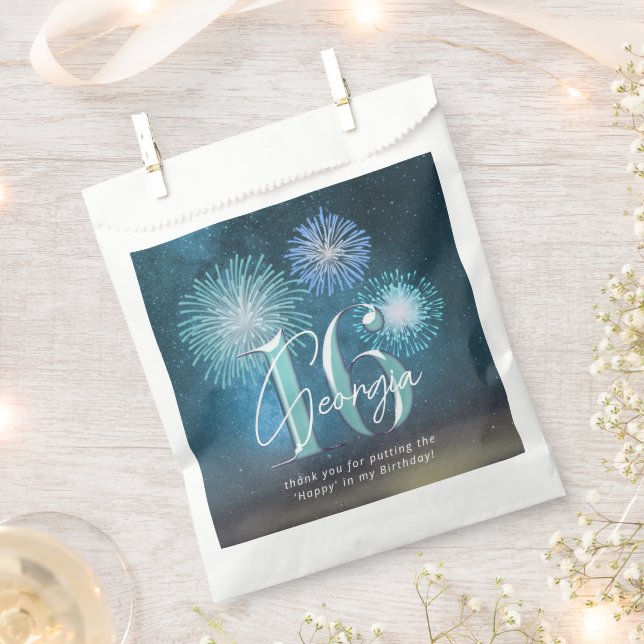 Fireworks Sweet 16 Teal ID984 Favor Bag (Clipped)