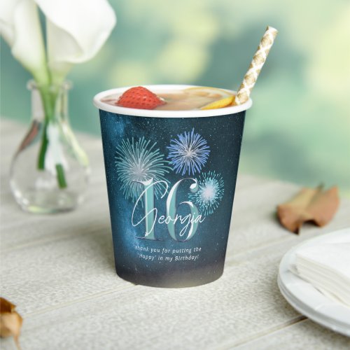 Fireworks Sweet 16 Teal ID984 Paper Cups