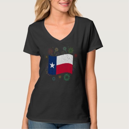 Fireworks Texas Flag Us State Usa Patriotic Texan  T_Shirt