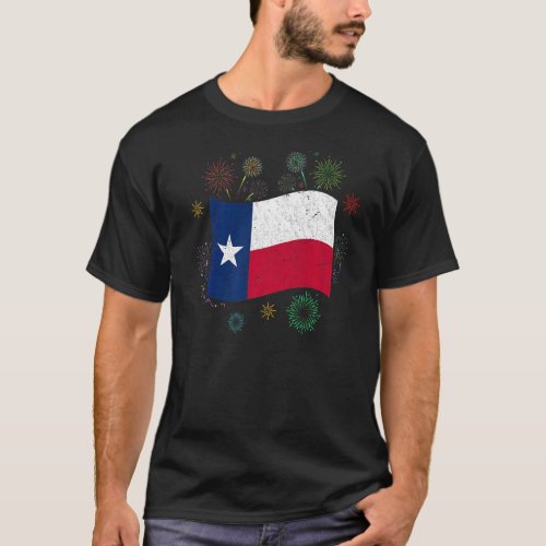 Fireworks Texas Flag Us State Usa Patriotic Texan  T_Shirt