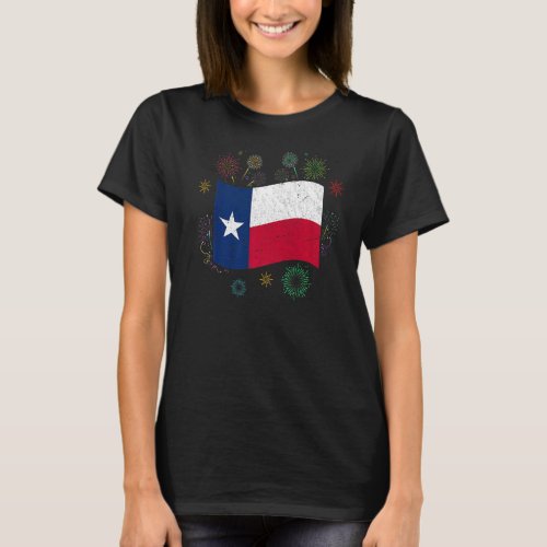 Fireworks Texas Flag Us State Usa Patriotic Texan  T_Shirt
