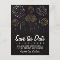 Fireworks Themed Black Gold Save The Date Cards